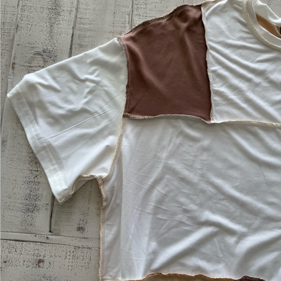 Multi Color Block Reverse Stitched Oversized Baggy Short Sleeve Shirt - Picture 5 of 10